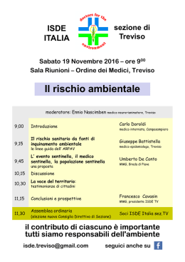 Treviso, 19 novembre 2016 c/o sede Ordine dei Medici