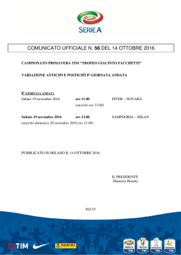 comunicato ufficiale n. 56 del 14 ottobre 2016