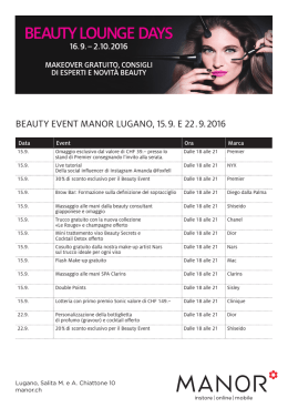 BEAUTY EVENT MANOR LUGANO, 15. 9. E 22 . 9. 2016