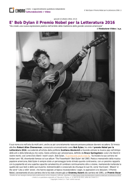 E` Bob Dylan il Premio Nobel per la Letteratura 2016