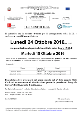 24 ottobre 2016 TEST CENTER ECDL comunicazione sessione d