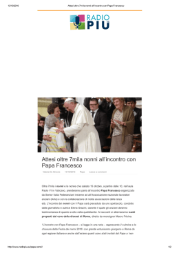 Attesi oltre 7mila nonni all`incontro con Papa Francesco