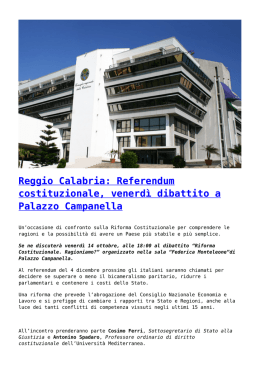 Reggio Calabria: Referendum costituzionale, venerdì dibattito a