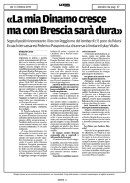 «La mia Dinamo cresce ma con Brescia sarà dura»