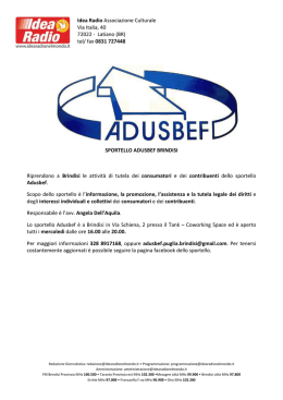 BRINDISI Nuovi orari sportello Adusbef
