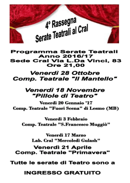 4&deg; Rassegna di Serate Teatrali 2016/2017