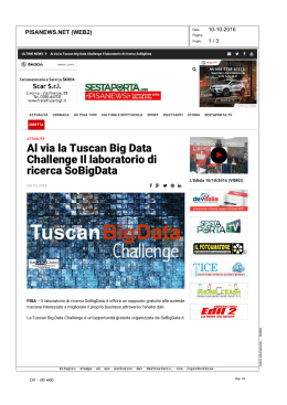 Al via la Tuscan Big Data Challenge Il laboratorio di ricerca SoBigData