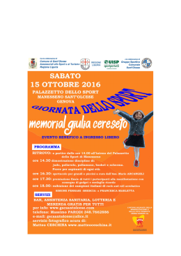 07/10/2016 Il 15 Ottobre a Genova il Memorial Giulia Cereseto 2016