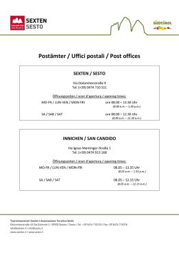 Post&auml;mter / Uffici postali / Post offices SEXTEN / SESTO