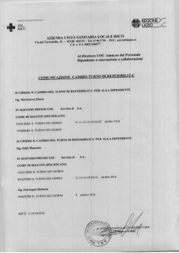 Modifica Reperibilit&agrave; Ottobre 2016