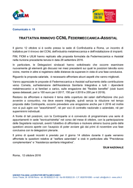 Trattativa rinnovo CCNL Federmeccanica-Assistal