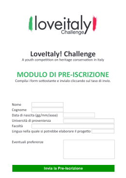LoveItaly! Challenge MODULO DI PRE-ISCRIZIONE