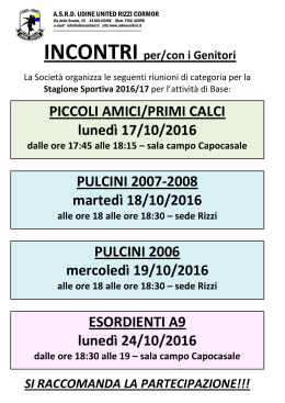 PICCOLI AMICI/PRIMI CALCI lunedì 17/10/2016 PULCINI 2007