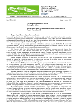 Lettera al Ministro dell`Interno ed al Capo della Polizia su