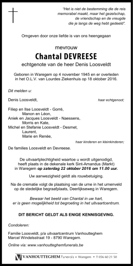 Chantal DEVREESE - Vanhoutteghem Funerals