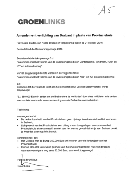 Amendement verlichting van Brabant in plaats van Provinciehuis