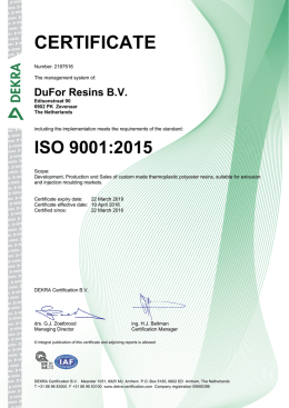 certificate - DuFor Resins BV