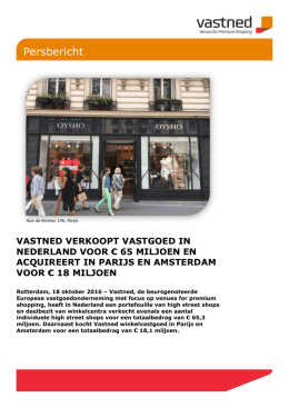 Vastned verkoopt vastgoed in Nederland voor €65 miljoen en
