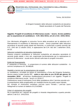 Nota Reg. prot.n. 11230/2016 - Ufficio Scolastico Regionale Piemonte
