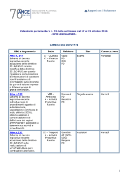17 Ott Calendario parlamentare n. 39 della settimana dal 17