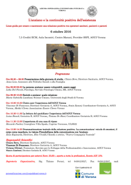 L`anziano e la continuit&agrave; positiva dell`esistenza 6 ottobre 201 ottobre