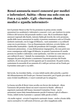 Renzi annuncia nuovi concorsi per medici e infermieri. Saitta: «Bene