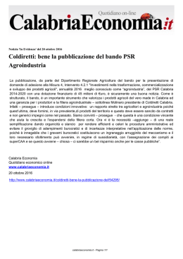 Coldiretti: bene la pubblicazione del bando PSR Agroindustria