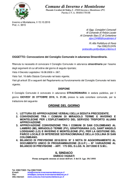 CONVOCAZIONE CONSIGLIO COMUNALE DEL 20.10.2016