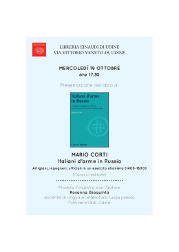 19 ottobre 2016, ore 17,30, presentazione del libro Italiani d`arme in