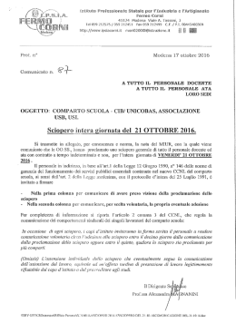 18/10/2016-sciopero del 21/10/2016 scopero intera giornata per il