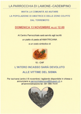 Pranzo di beneficenza per le vittime del sisma