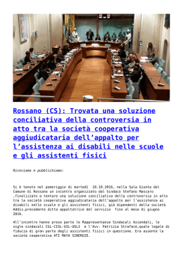 Rossano (CS): Trovata una soluzione conciliativa della controversia