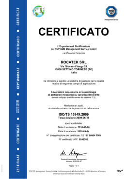 certificato - ROCATEK Srl - Lavorazioni meccaniche ed assemblaggi