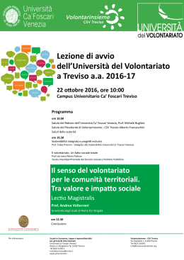 Lezione di avvio dell`Università del Volontariato a Treviso a.a. 2016-17