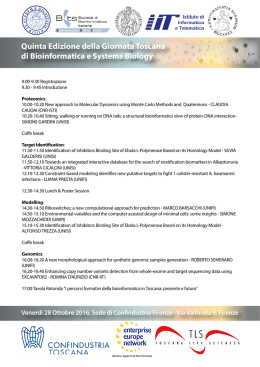 Quinta Edizione della Giornata Toscana di Bioinformatica e Systems