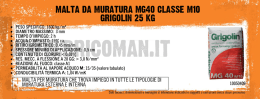 malta da muratura mg40 classe m10 grigolin 25 kg