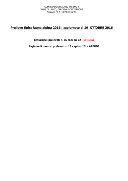 Prelievo tipica fauna alpina 2016 - Comprensorio Alpino di Caccia