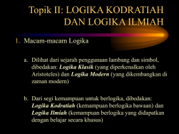 Topik II: LOGIKA KODRATIAH DAN LOGIKA ILMIAH 1. Macam-macam Logika