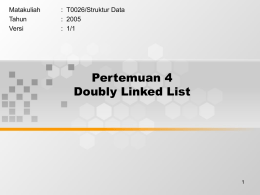 Pertemuan 4 Doubly Linked List Matakuliah :  T0026/Struktur Data