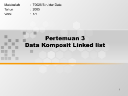 Pertemuan 3 Data Komposit Linked list Matakuliah :  T0026/Struktur Data
