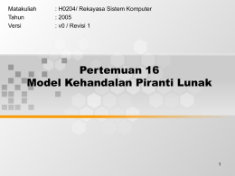 Pertemuan 16 Model Kehandalan Piranti Lunak Matakuliah : H0204/ Rekayasa Sistem Komputer