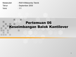 Pertemuan 06 Keseimbangan Balok Kantilever Matakuliah : R0014/Mekanika Teknik