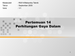 Pertemuan 14 Perhitungan Gaya Dalam Matakuliah : R0014/Mekanika Teknik