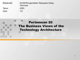 Pertemuan 20 The Business Views of the Technology Architecture Matakuliah