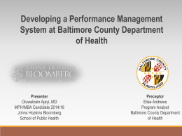 Developing a Performance Management System at the Baltimore County Department of Health