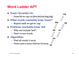 Word Ladder APT From-&gt;[words]-&gt;to What words reachable from 'from'? Problem: reachable from 'dot'