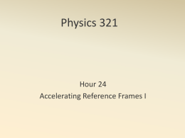 Physics 321 Hour 24 Accelerating Reference Frames I