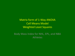 1-Way ANOVA - Weighted Least Squares - Body Mass Indices among NHL, NBA, and EPL Athletes