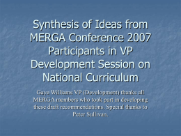 Synthesis of Ideas from MERGA Conference 2007 Participants in VP Development Session on National Curriculum