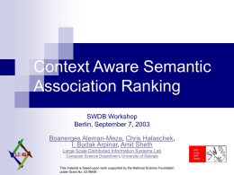 Context Aware Semantic Association Ranking SWDB Workshop Berlin, September 7, 2003
